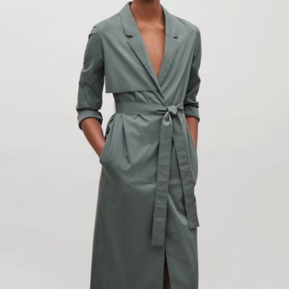 COS Sage Moss Green Tailored Trench Coat Sz S (38)